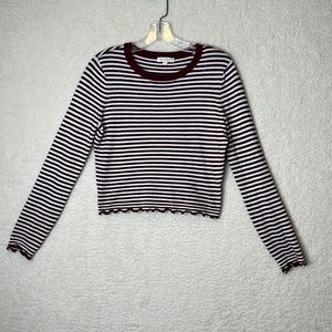 Ultra Flirt Juniors Red & White Striped Long Sleeve Crop Top SMALL